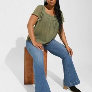 Torrid Olivine Crinkle Chiffon Flutter Sleeve Top